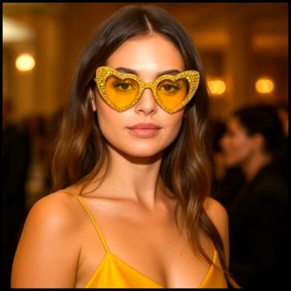 Rhinestone Heart Sunglasses Cat Eye Diamond UV400 Polycarbonate Plastic Frame